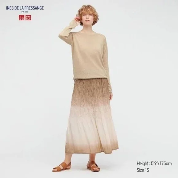 IDLF X Uniqlo Brown Ombre Crinkle Skirt XXL 2XL Ines De La Frassange - Picture 1 of 9